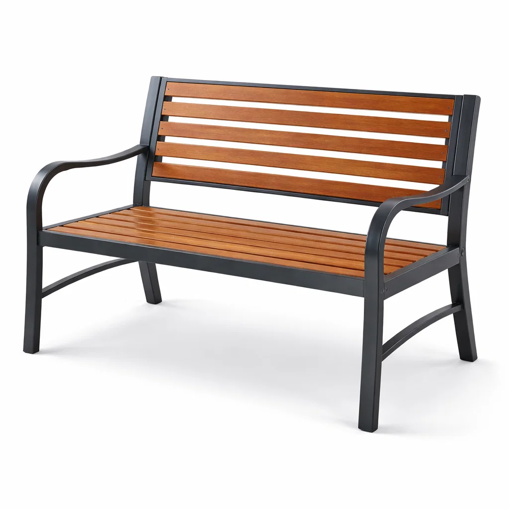 Banc de jardin en acier et bois marron et noir-Cosy Cab Ine