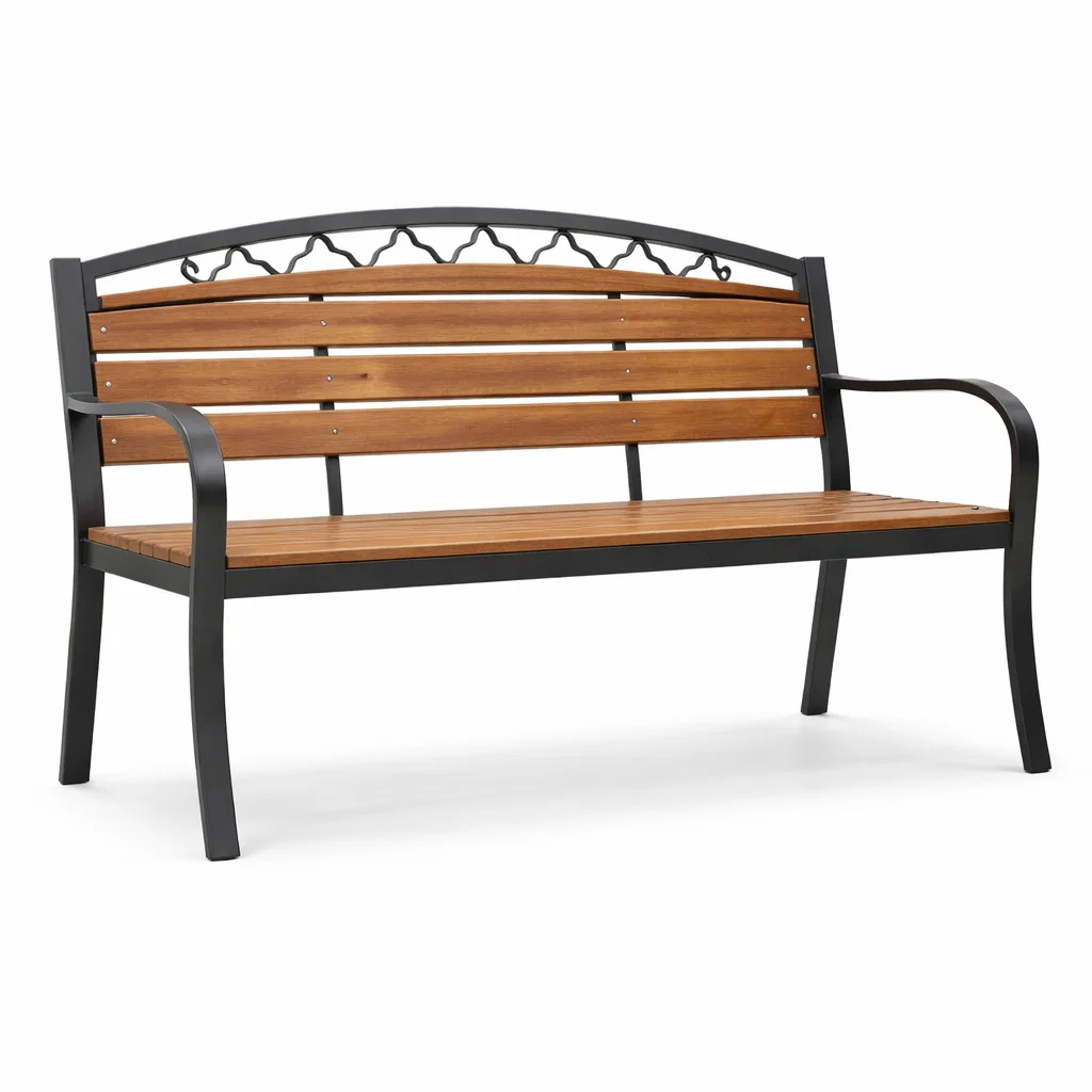 Banc de jardin en bois d’acacia et acier noir-Cosy Cab Ine