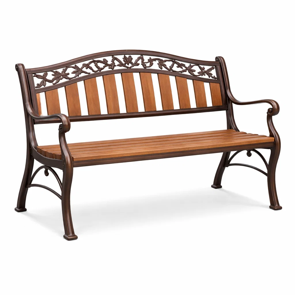 Banc de jardin en bois et fonte avec motif décoratif-Cosy Cab Ine