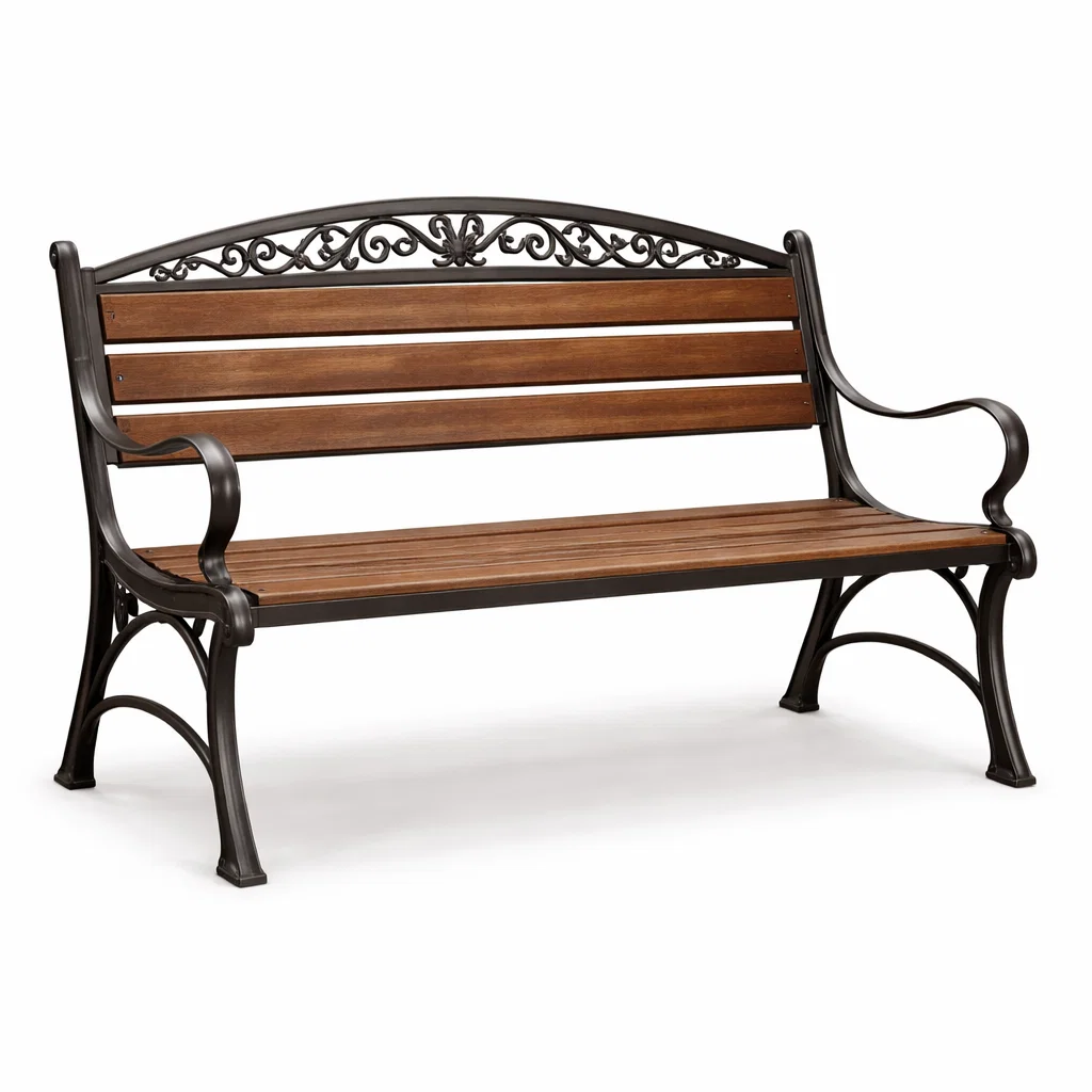 Banc de jardin en métal et bois brun et noir-Cosy Cab Ine