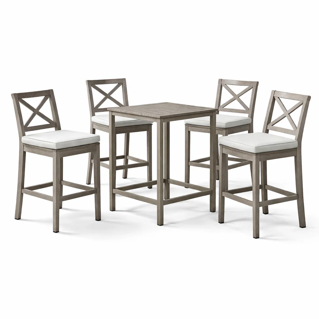 Ensemble de bar en bois avec table et chaises avec coussins en polyester-Cosy Cab Ine