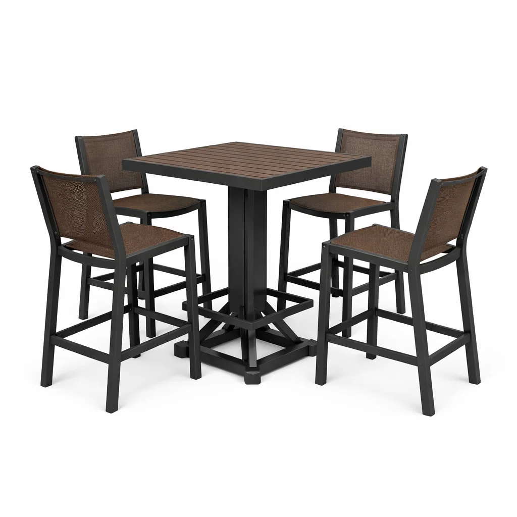 Ensemble de bar avec table haute et chaises en métal et composite marron-Cosy Cab Ine