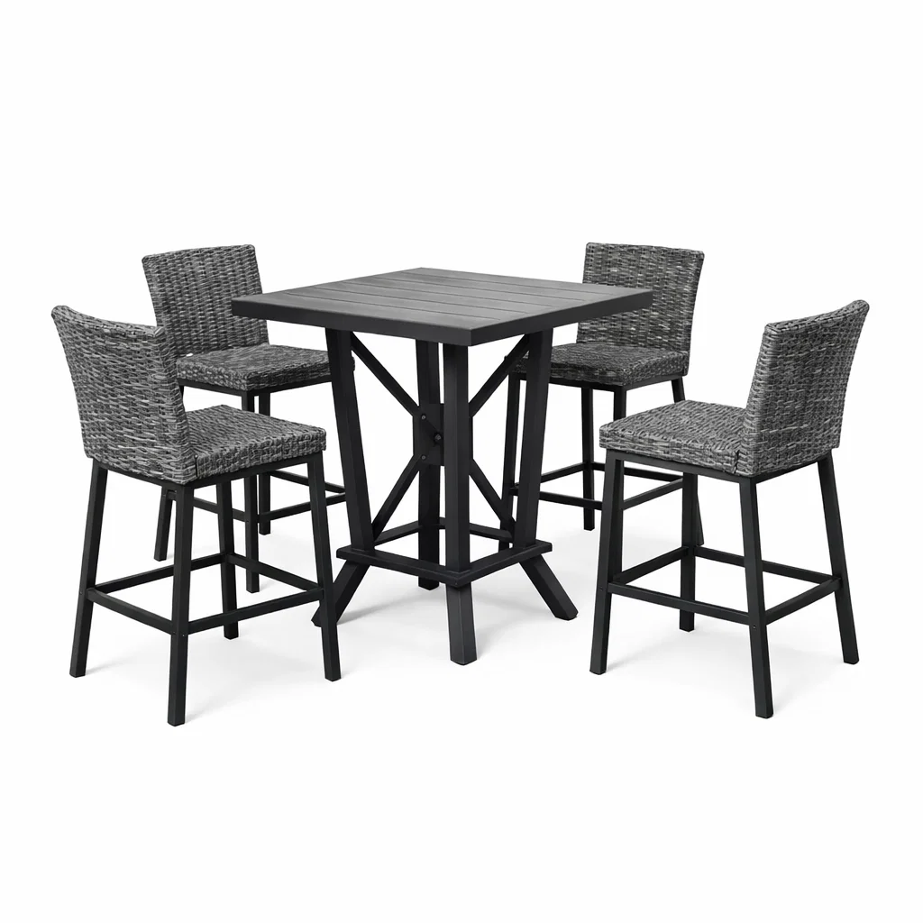 Ensemble de bar avec table haute carrée et chaises en résine tressée grise-Cosy Cab Ine