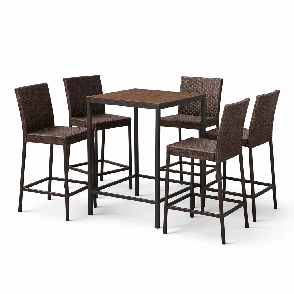 Ensemble de bar avec table haute et chaises en métal et rotin marron-Cosy Cab Ine