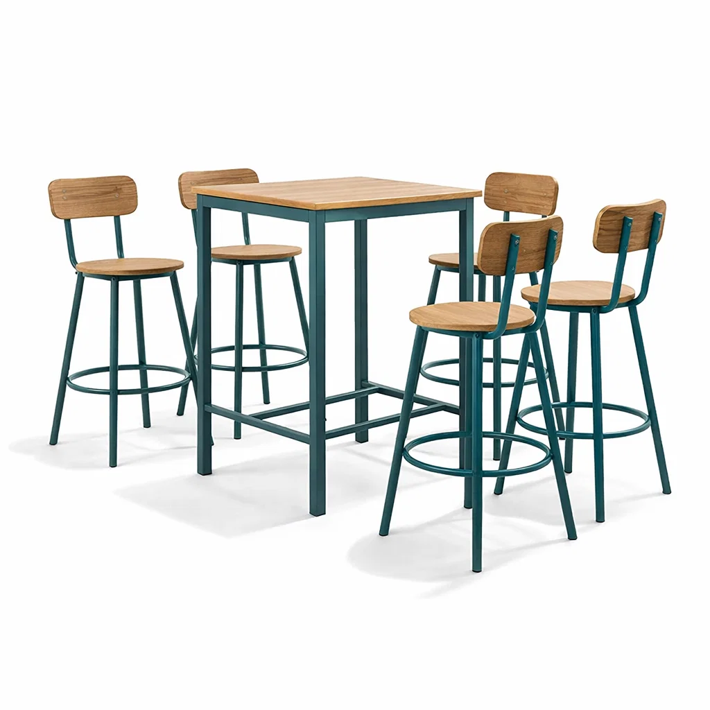 Ensemble de bar avec table haute et tabourets en chêne et acier-Cosy Cab Ine