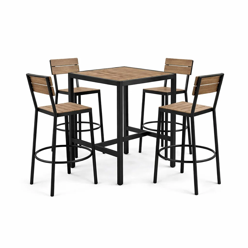 Ensemble de bar avec table haute et tabourets en acier et bois-Cosy Cab Ine