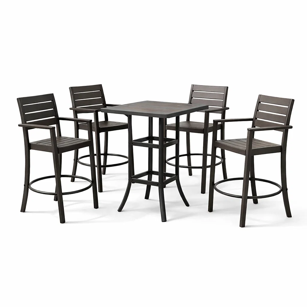 Ensemble de bar avec table haute en métal et bois gris et chaises-Cosy Cab Ine