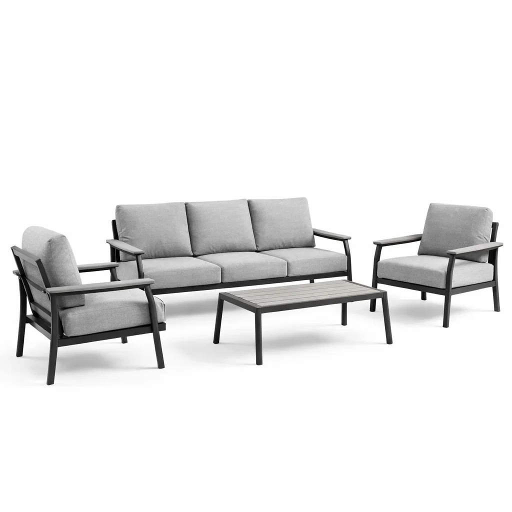 Ensemble de canapés d’extérieur en aluminium gris avec table basse-Cosy Cab Ine