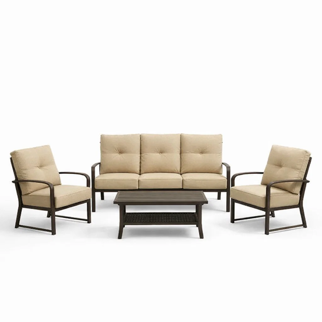 Ensemble de canapés d’extérieur beige avec cadre en aluminium et coussins en polyester-Cosy Cab Ine