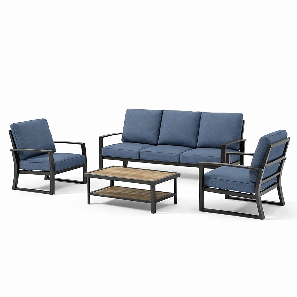 Ensemble de canapés d’extérieur en métal avec coussins bleus-Cosy Cab Ine