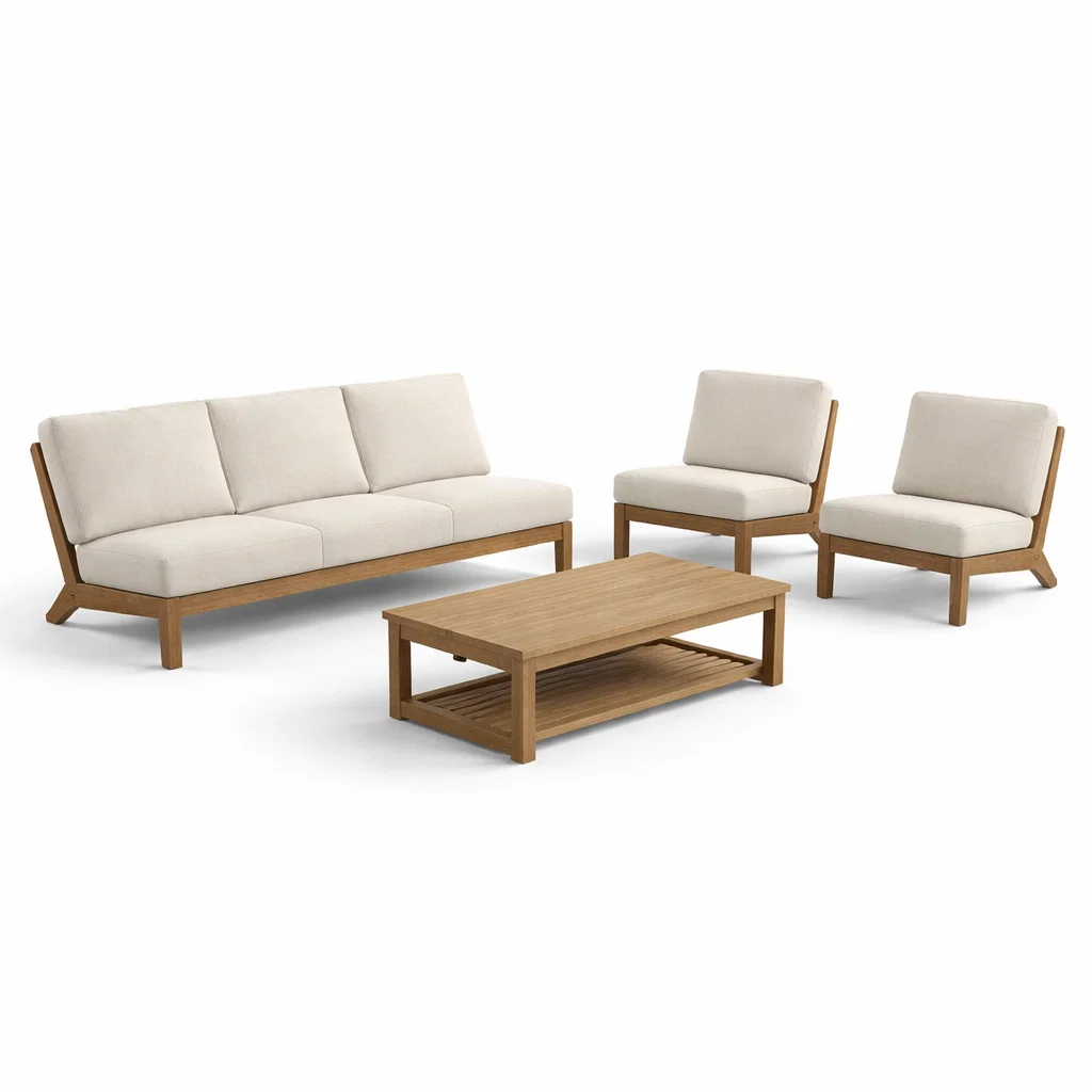 Ensemble de canapés d’extérieur en bois et tissu beige-Cosy Cab Ine