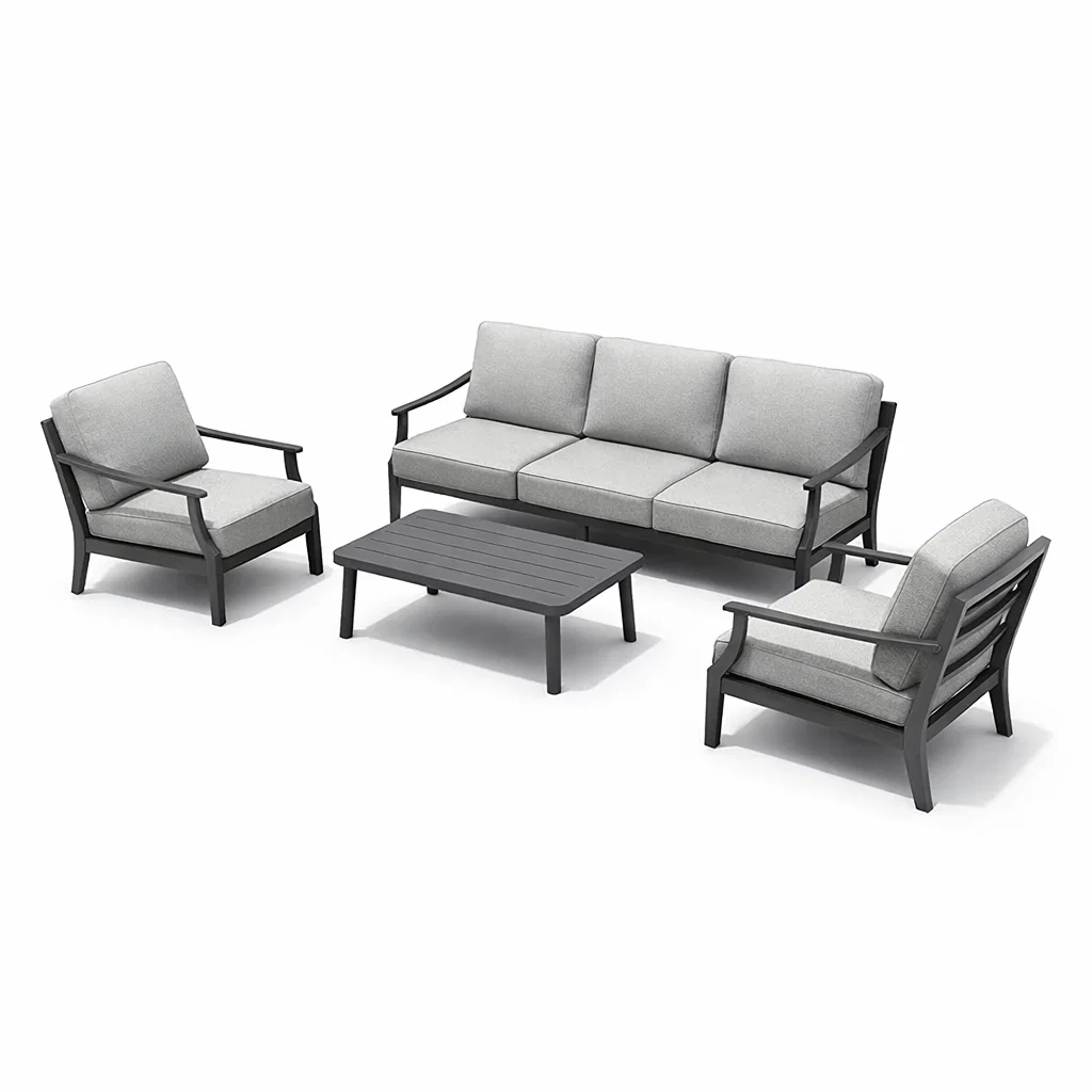 Ensemble de canapés d’extérieur en aluminium et polyester gris-Cosy Cab Ine