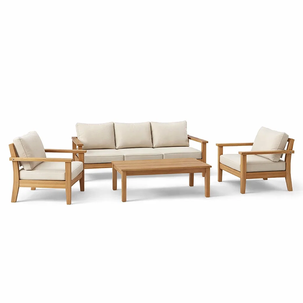 Ensemble de canapés de jardin en bois avec coussins beige-Cosy Cab Ine