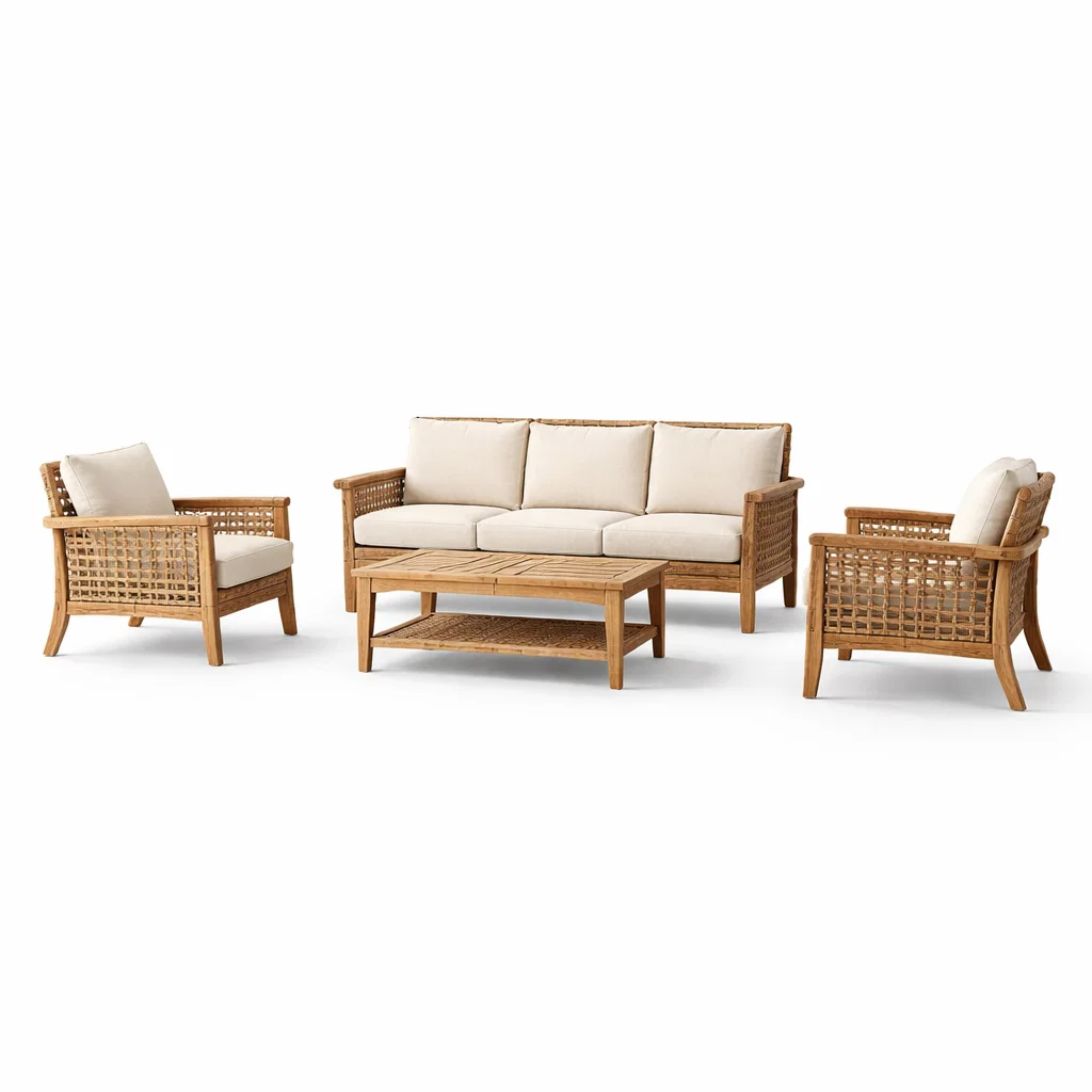 Ensemble de canapés de jardin en acacia et polyester beige-Cosy Cab Ine