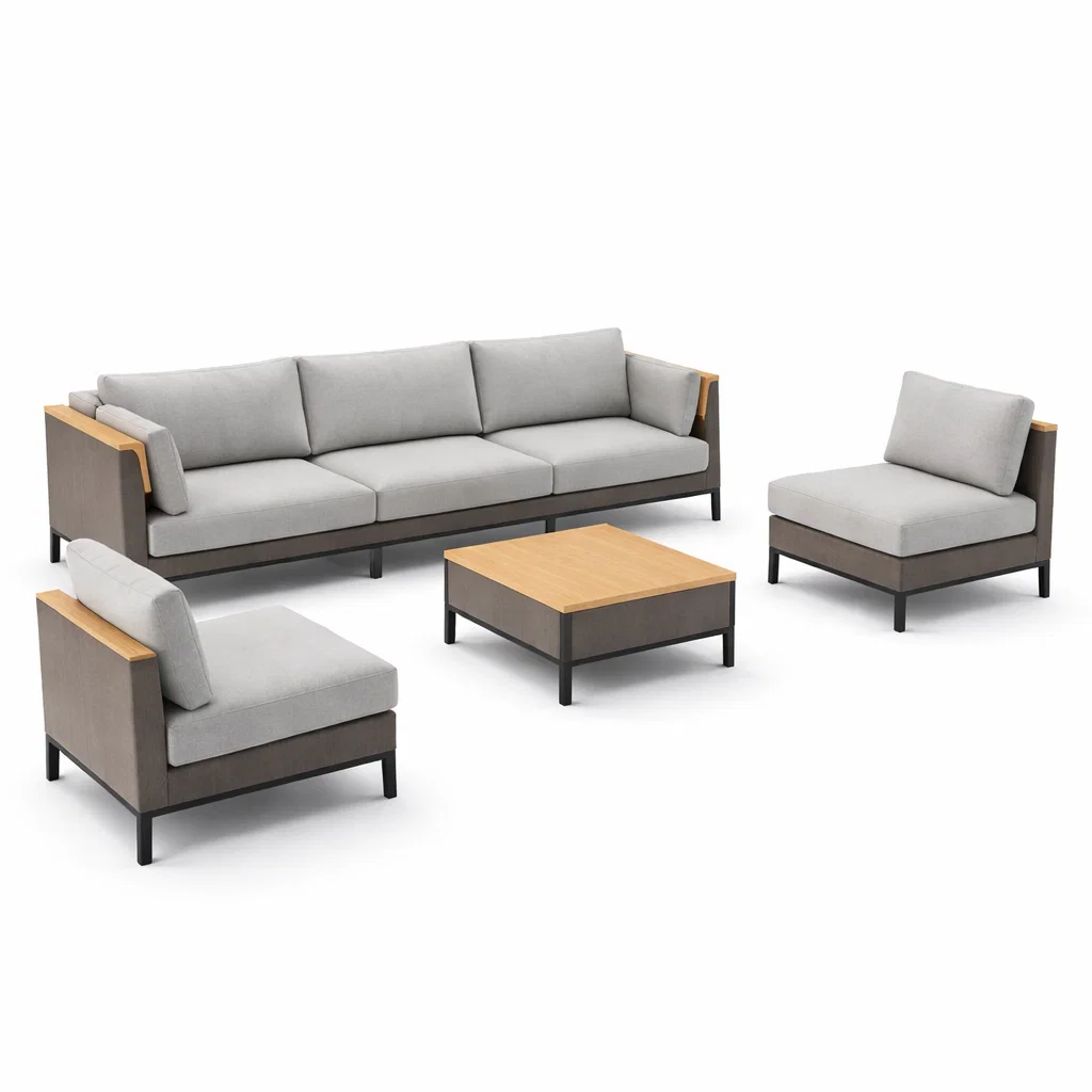 Ensemble de canapés d’extérieur en métal gris clair et bois-Cosy Cab Ine