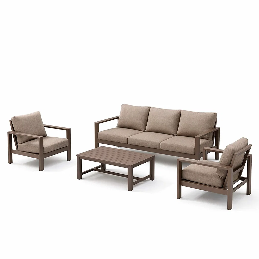 Ensemble de canapés d’extérieur en aluminium brun avec coussins en polyester beige-Cosy Cab Ine