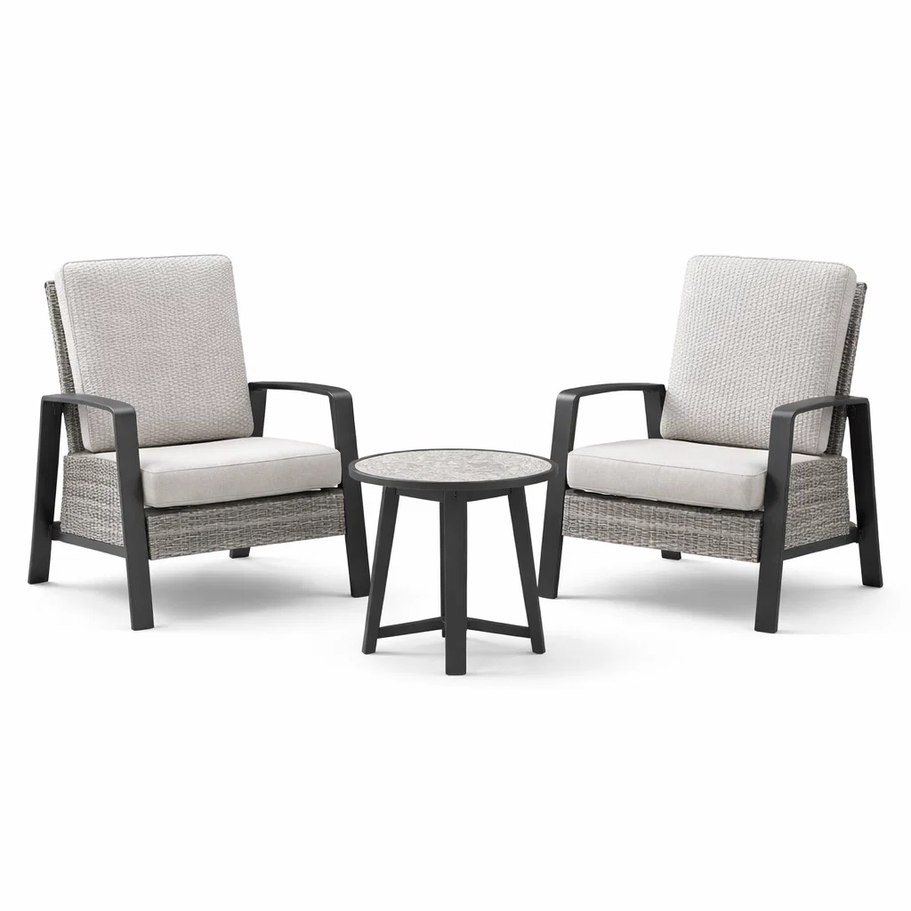 Ensemble de détente de jardin en aluminium et polyrotin gris-Cosy Cab Ine