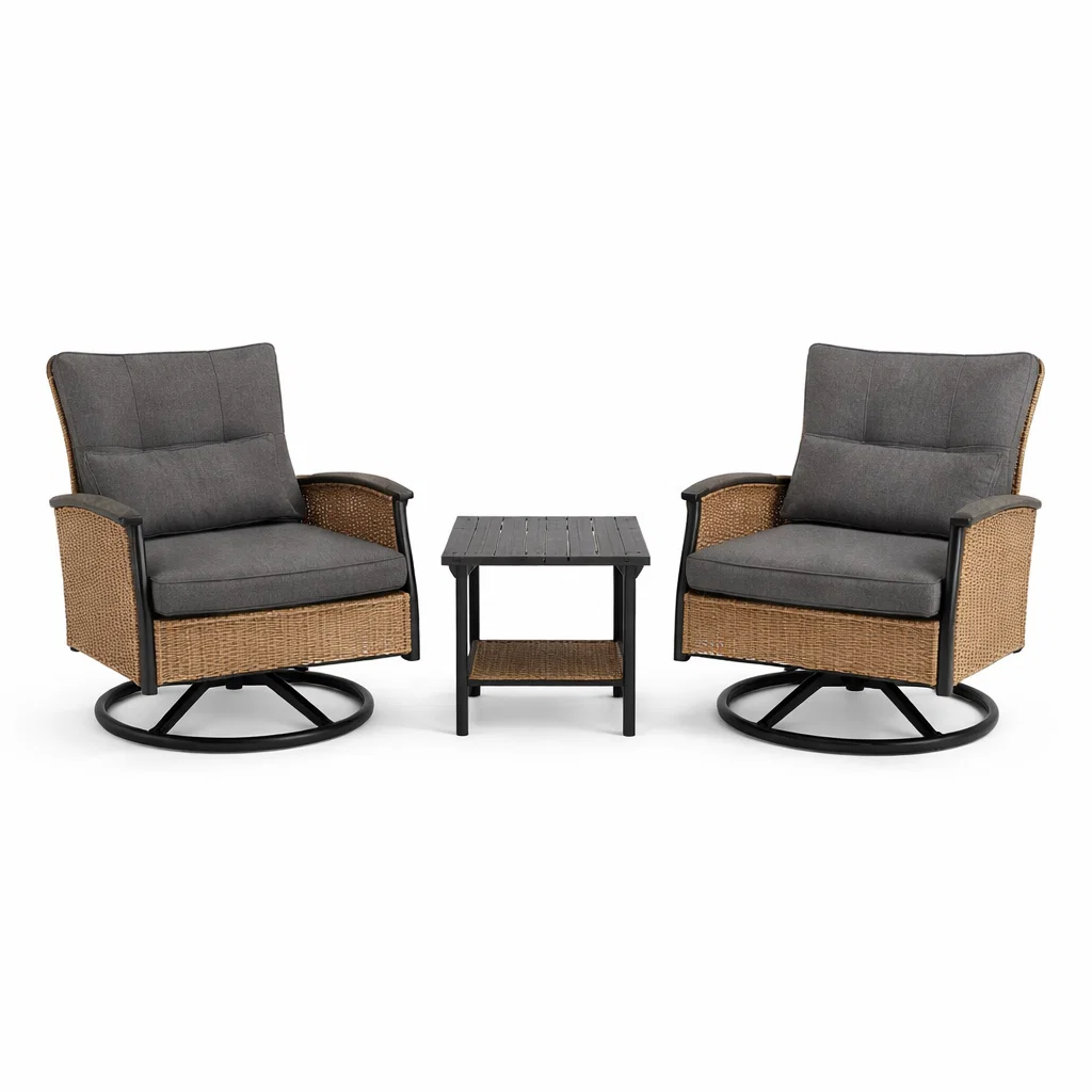 Ensemble de détente avec fauteuils pivotants en rotin synthétique et table basse-Cosy Cab Ine