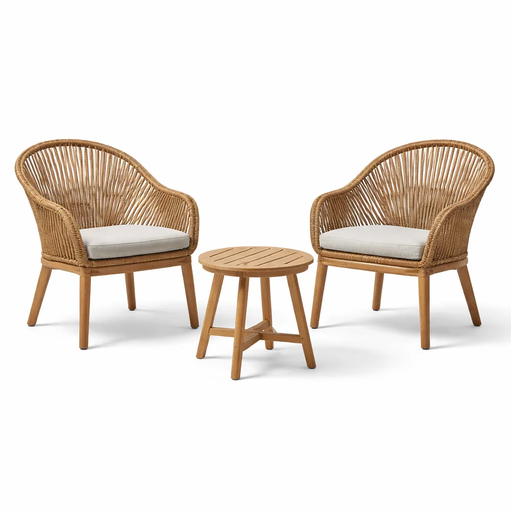 Ensemble de détente de jardin en osier et bois avec coussins gris-Cosy Cab Ine