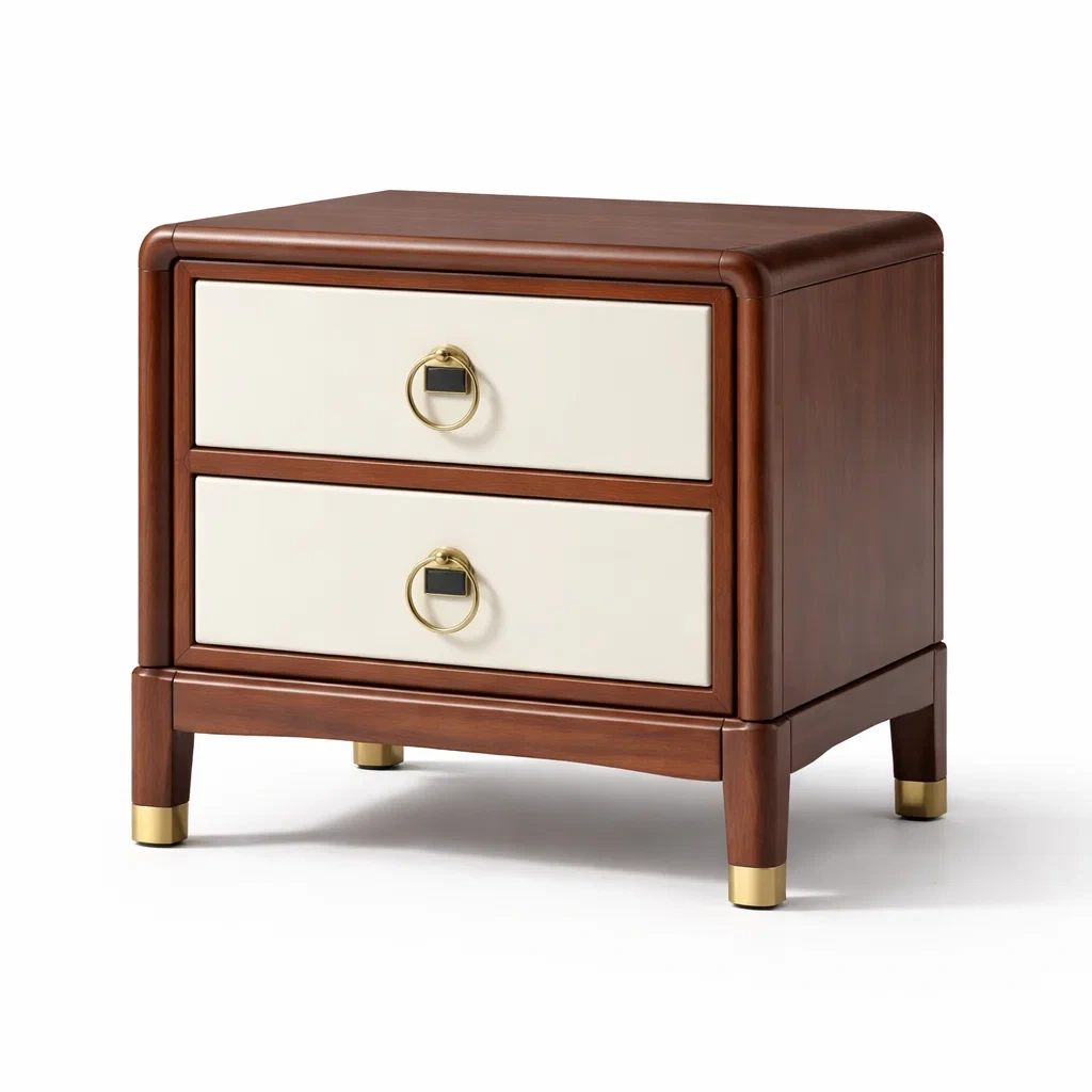 Bois Brun et Blanc Table de chevet avec Deux Tiroirs-FUR NICA SAE