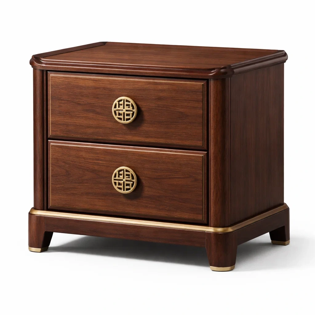 Bois Table de chevet avec Deux Tiroirs-FUR NICA SAE