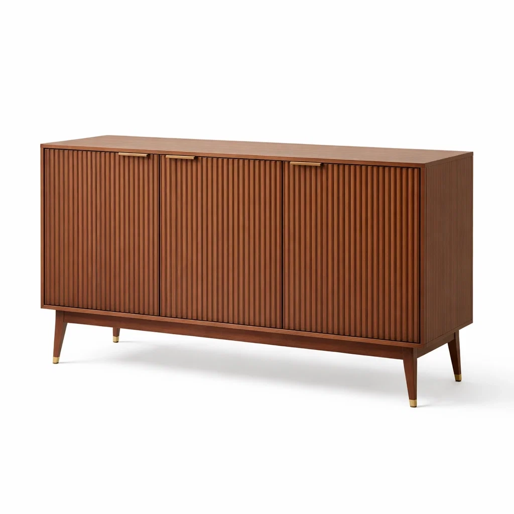 Buffet en bois acajou avec portes rainurées-FUR NICA SAE