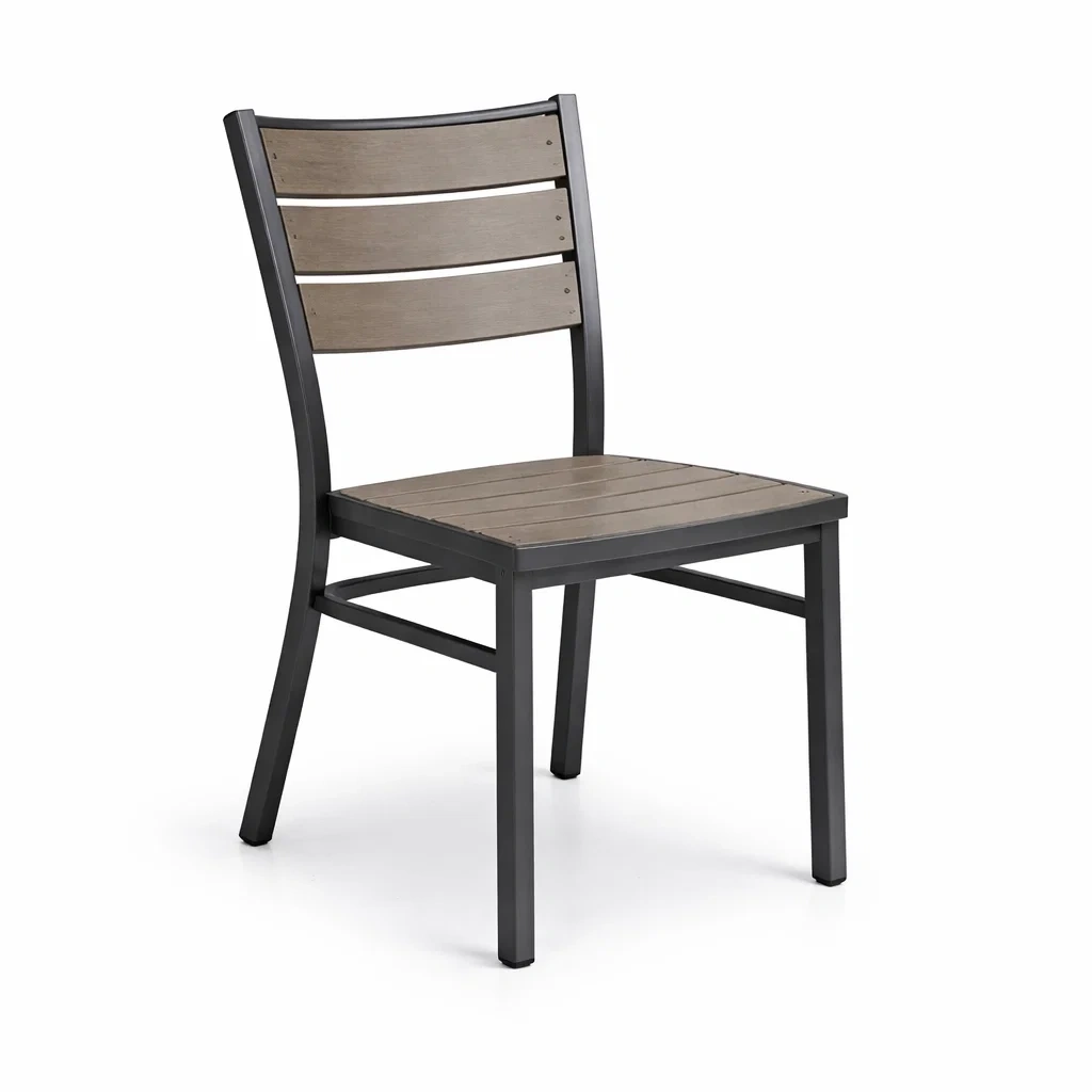 Chaises de salle à manger en aluminium et bois composite noir-FUR NICA SAE