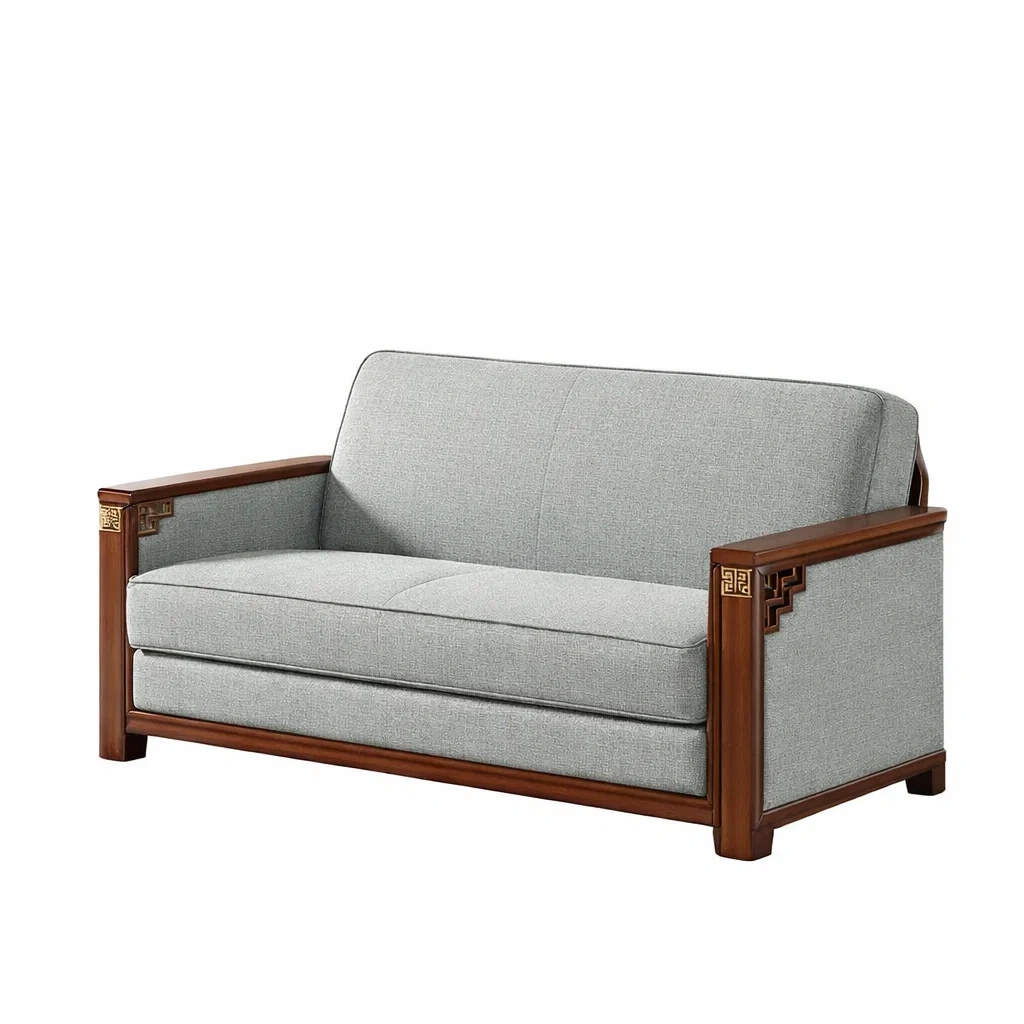 Canapé deux places en bois et tissu gris-FUR NICA SAE