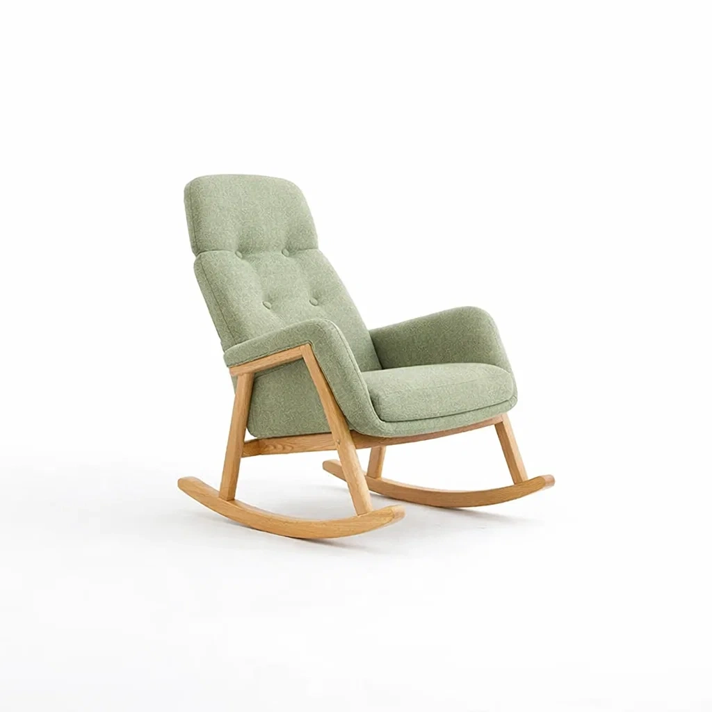 Fauteuil à bascule vert en bois et tissu-FUR NICA SAE
