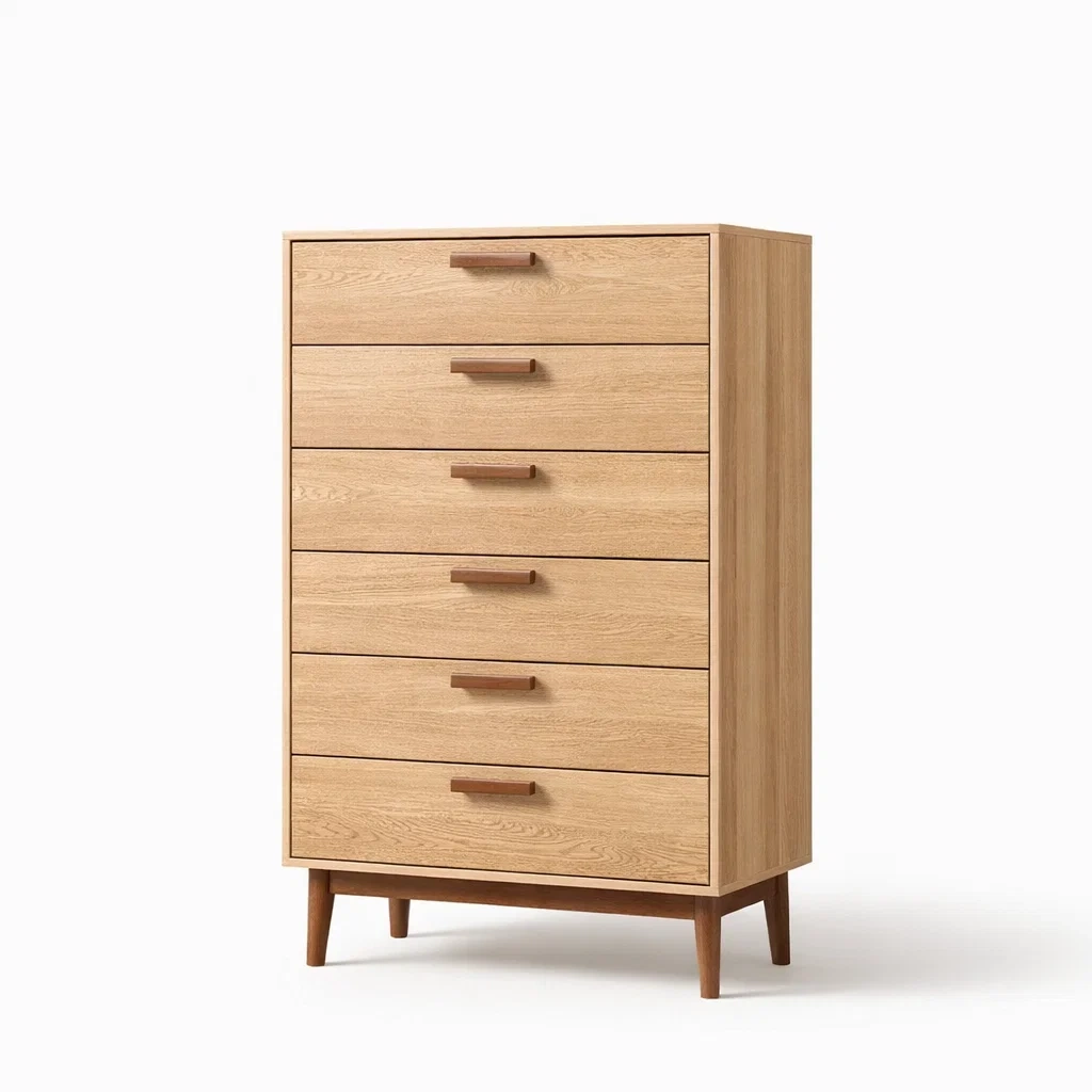 Commode en bois chêne clair avec 5 tiroirs-cozyflairzz