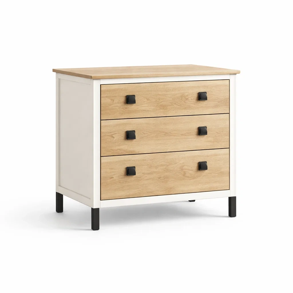 Commode en bois et métal avec trois tiroirs-cozyflairzz