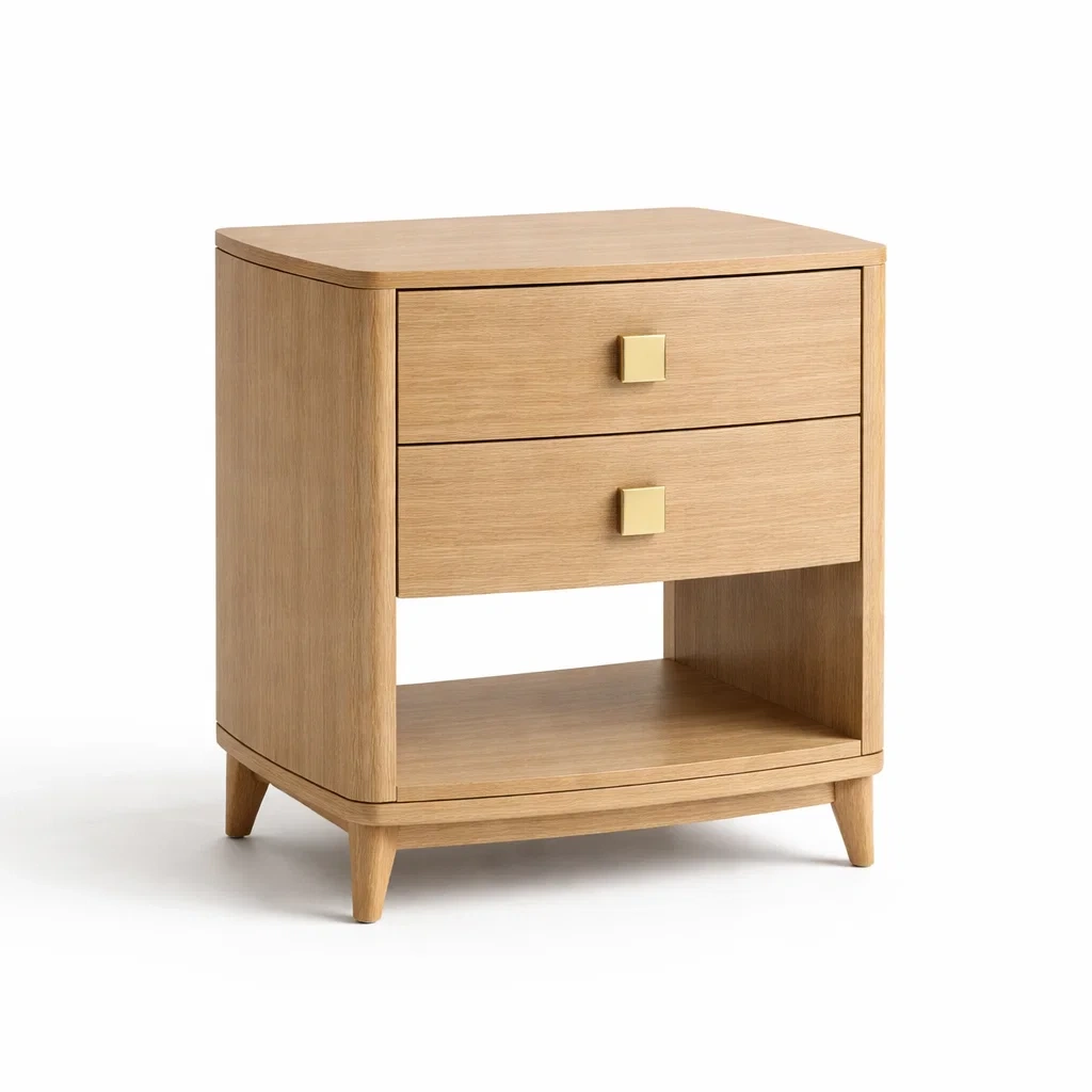 Bois de Chêne Table de chevet avec 2 Tiroirs-cozyflairzz