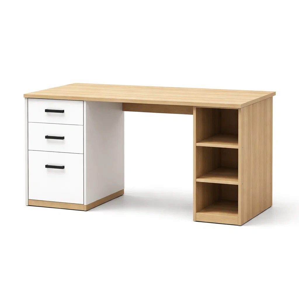 Bureau en bois avec tiroirs et étagères-cozyflairzz