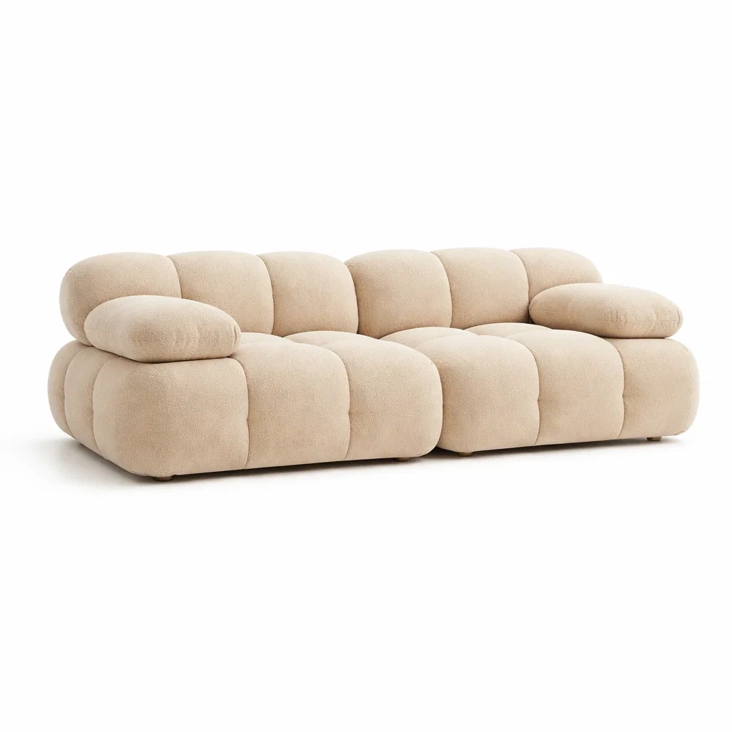 Canapé modulable en tissu bouclé beige-PURESHACKZZ