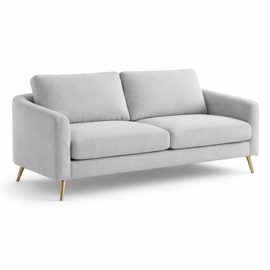 Canapé trois places en tissu gris avec pieds en métal-PURESHACKZZ