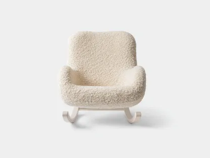 Fauteuil à bascule en tissu bouclé et bois 75x85x95 cm - Écru - Style contemporain confortable-Cozymynest