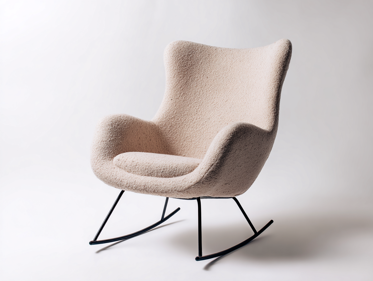 Fauteuil à bascule 80x88x96 cm - tissu bouclé beige et structure métallique noire - style contemporain-Cozymynest