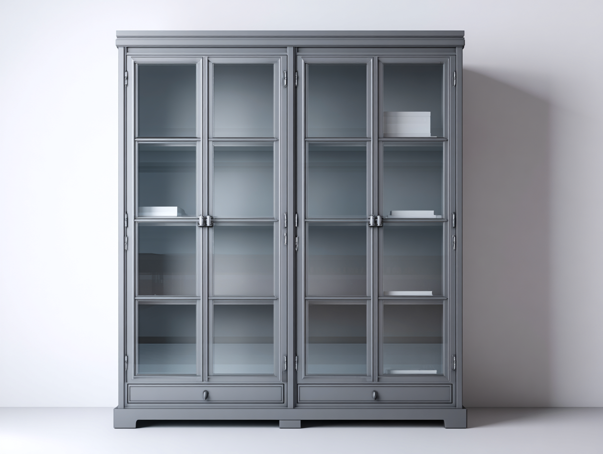 Vitrine en bois et verre gris 120x45x200 cm - Design classique-Cozymynest