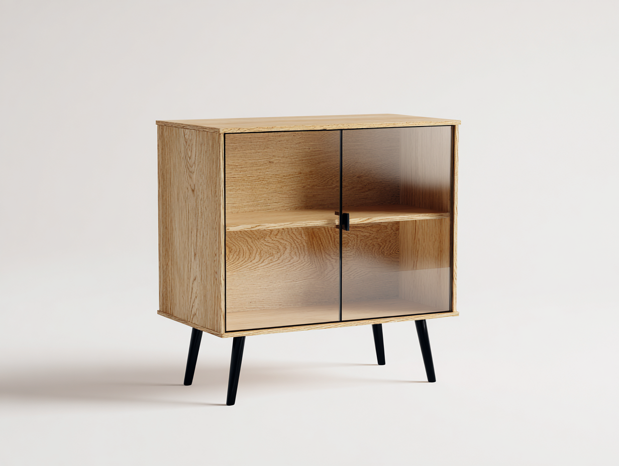 Vitrine en bois et verre 80x40x90 cm - Bois naturel - Style moderne épuré-Cozymynest