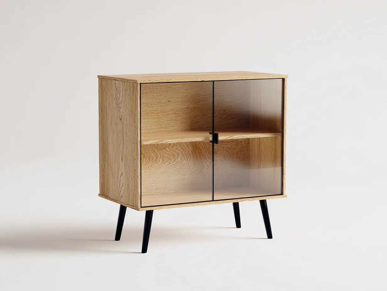 Vitrine en bois et verre 80x40x90 cm - Bois naturel - Style moderne épuré-Cozymynest