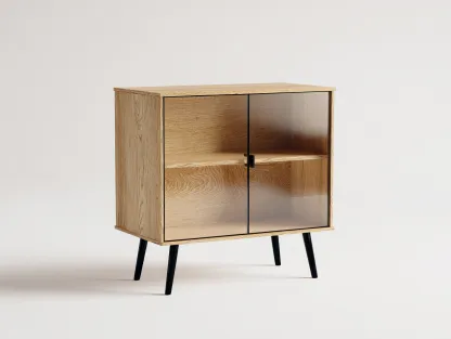 Vitrine en bois et verre 80x40x90 cm - Bois naturel - Style moderne épuré-Cozymynest