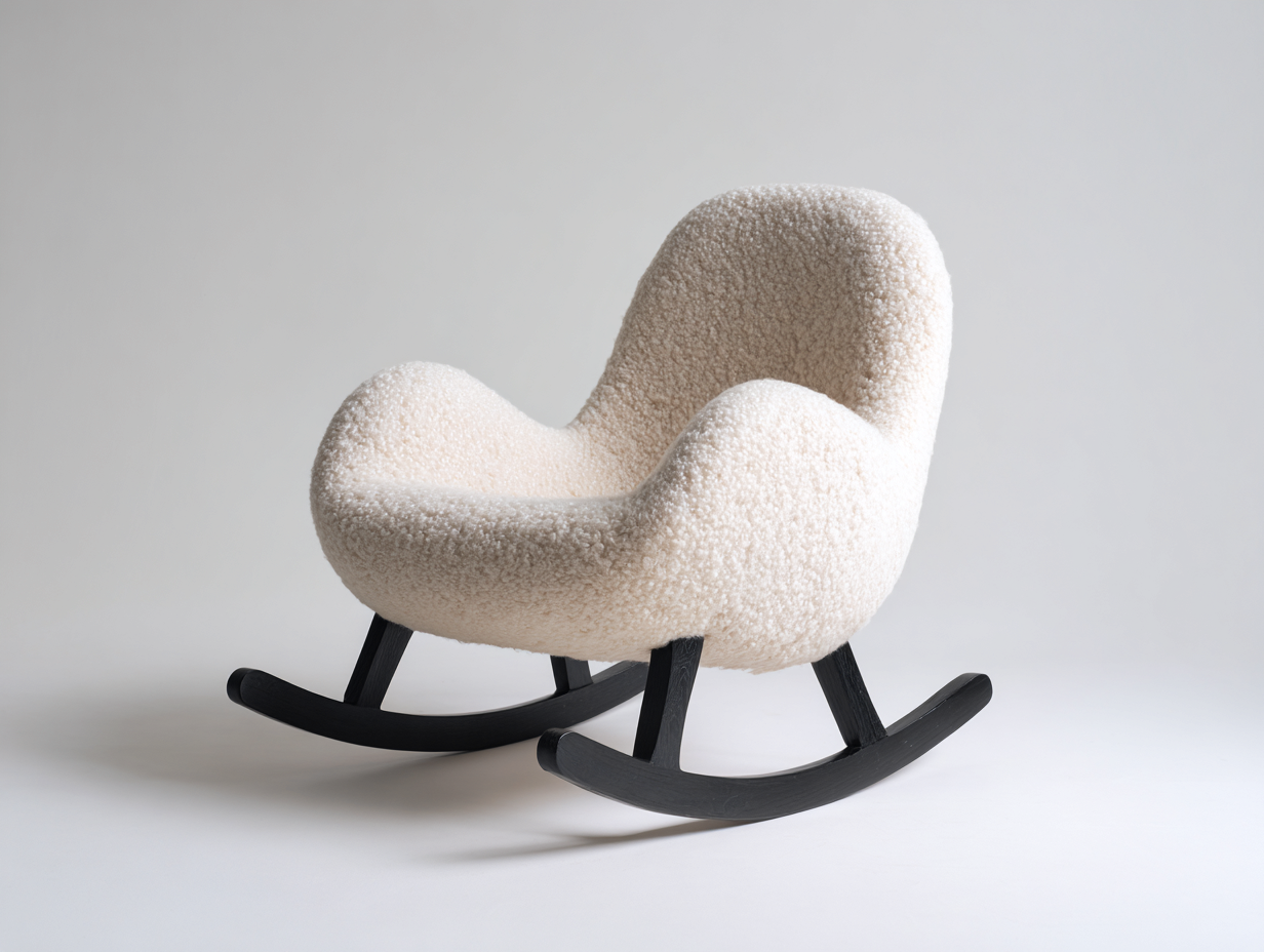 Fauteuil à bascule en tissu bouclé et bois 78x88x92 cm - Écru - Style contemporain enveloppant-Cozymynest
