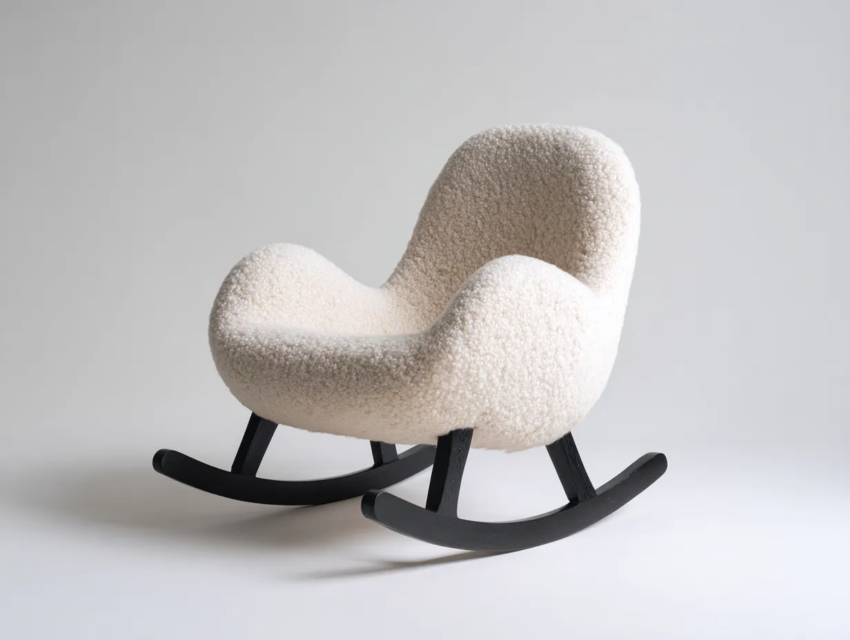 Fauteuil à bascule en tissu bouclé et bois 78x88x92 cm - Écru - Style contemporain enveloppant-Cozymynest