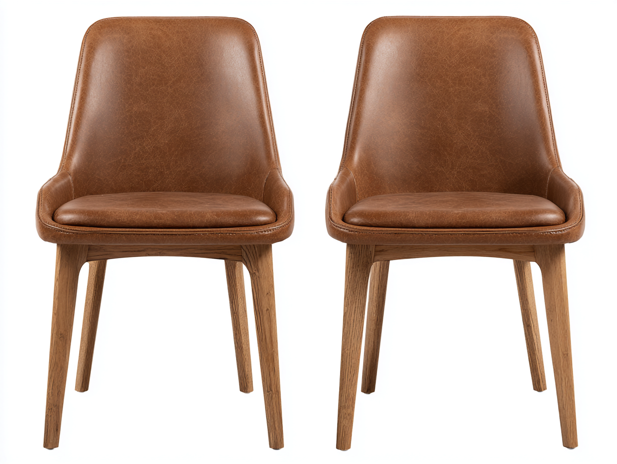 Chaise de salle à manger cuir synthétique marron pieds bois 48x55x82 cm - Style contemporain-Cozymynest