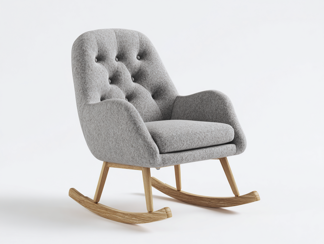 Fauteuil à bascule rembourré avec structure en bois 75x85x100 cm - gris - style scandinave-Cozymynest