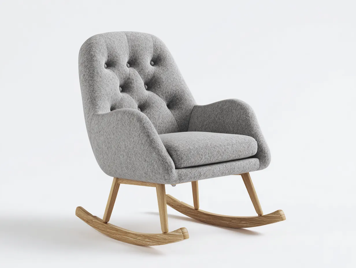 Fauteuil à bascule rembourré avec structure en bois 75x85x100 cm - gris - style scandinave-Cozymynest