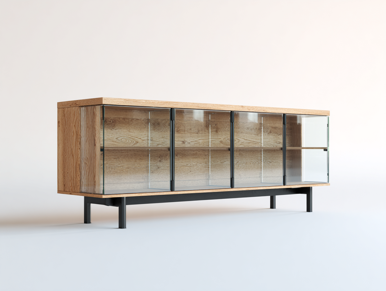 Vitrine en bois et verre 200x40x80 cm - chêne naturel - meuble de rangement intérieur au style contemporain-Cozymynest