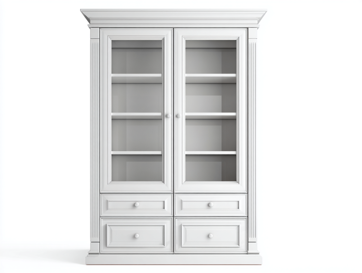 Vitrine en bois et verre 110x45x200 cm - blanc - meuble de rangement intérieur au style classique-Cozymynest