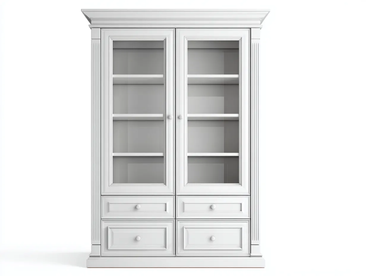 Vitrine en bois et verre 110x45x200 cm - blanc - meuble de rangement intérieur au style classique-Cozymynest