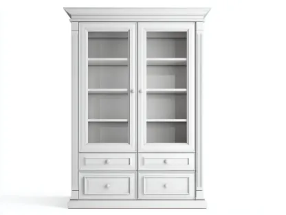 Vitrine en bois et verre 110x45x200 cm - blanc - meuble de rangement intérieur au style classique-Cozymynest